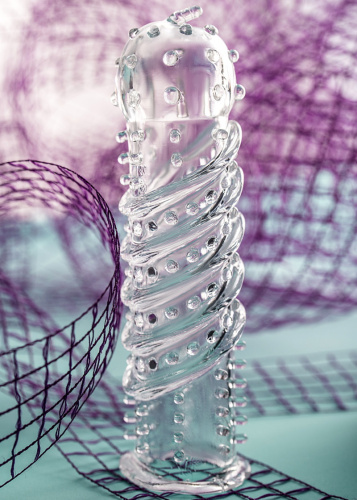 Прозрачная насадка на пенис с точечно-ребристым рельефом Toyfa Kors фото 2