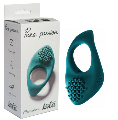 Эрекционное виброкольцо с клиторальным стимулятором Pure Passion Moonshine зеленое