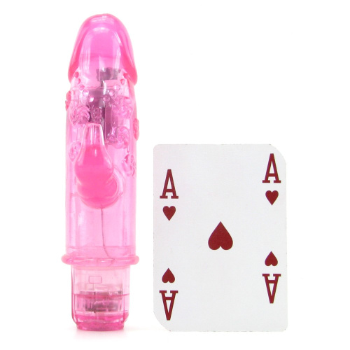 Прозрачный розовый вибратор со стимулятором клитора First Time фото 3