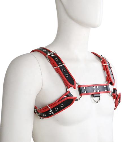 Мужская черно-красная сбруя с заклепками фото 2