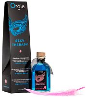 Комплект для сладких игр со съедобным массажным маслом и пером Orgie Lips Massage вкус сахарной ваты 100 мл