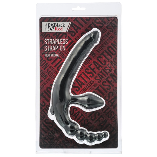 Безремневой страпон с анальным стимулятором черный фото 2