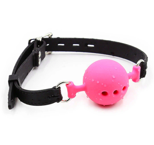 Дышащий кляп-шар из силикона Black-Pink M фото 2