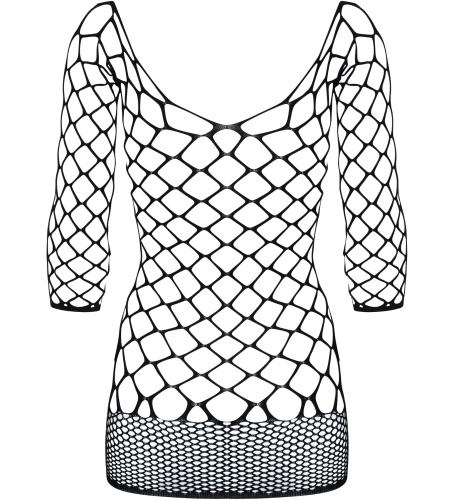 Черное мини-платье в крупную сетку с рукавами OS фото 6