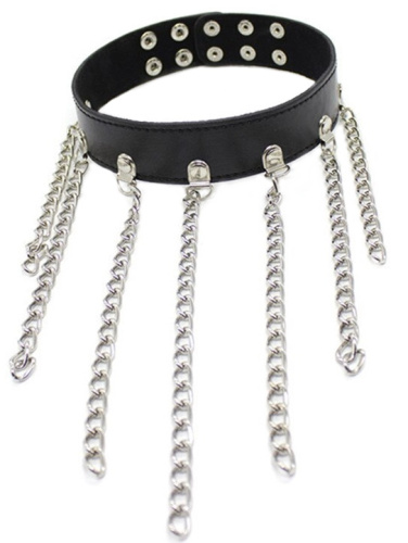 Черный БДСМ ошейник с длинными цепями фото 2