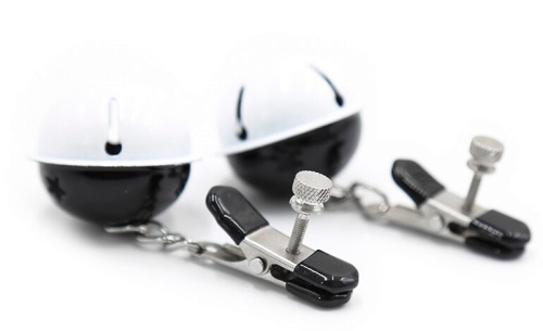 Зажимы для сосков с черно-белыми бубенчиками фото 6