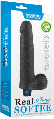 Классический черный вибратор с мошонкой Real Softee 23 см фото 3