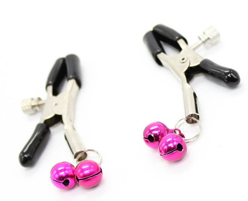 Зажимы для сосков с двойными пурпурными бубенчиками