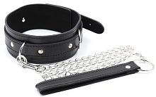 Классический черный ошейник с металлическим поводком