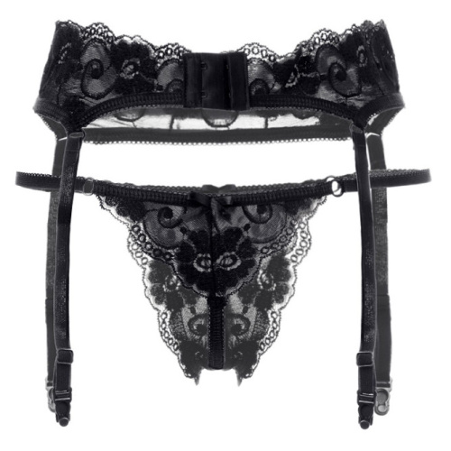 Эротический комплект: пояс для чулок и трусики кружевные черные фото 2