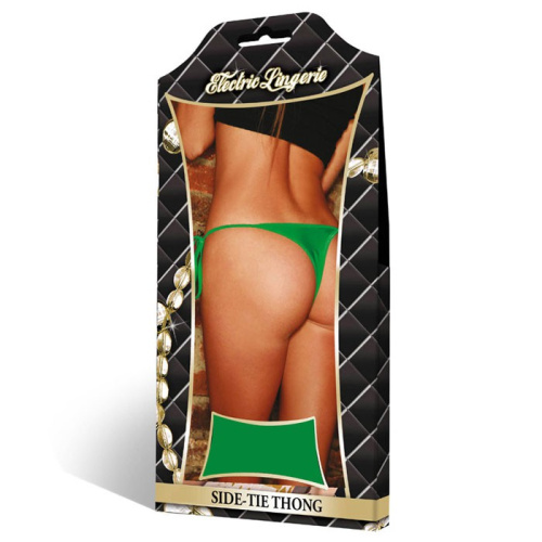 Неоновые зеленые стринги на боковых завязках фото 3