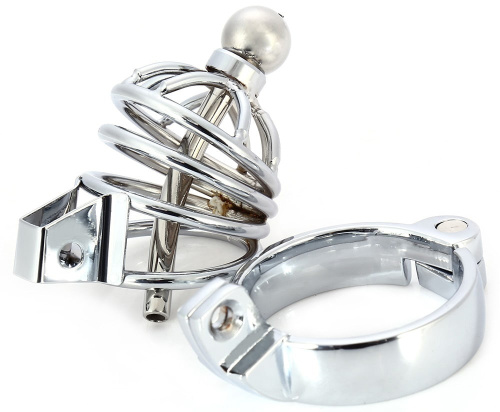 Пояс верности серебристый из стали с уретральным катетером фото 4