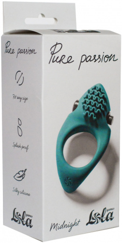 Эрекционное виброкольцо с клиторальным стимулятором Pure Passion Midnight зеленое фото 5