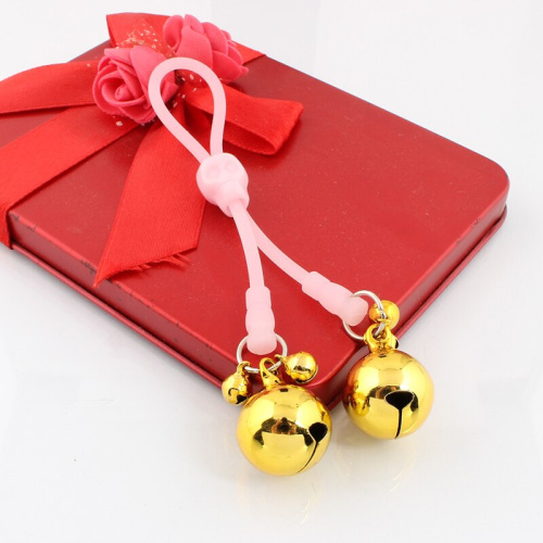 Розовые лассо для сосков с золотистыми бубенчиками фото 3