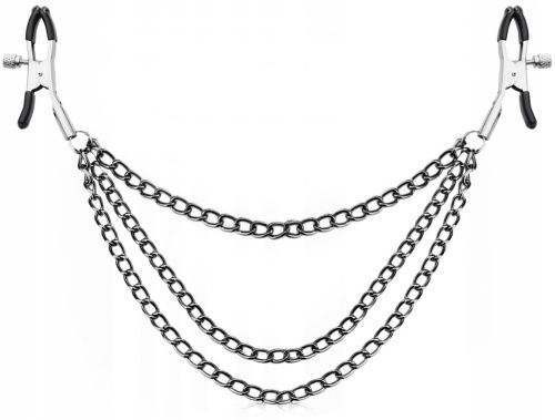 Зажимы для сосков с тройной черной цепочкой