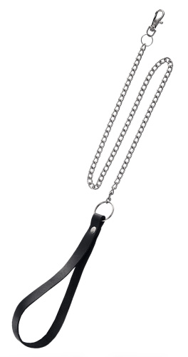 Черный поводок на металлической цепочке для БДСМ аксессуаров фото 2