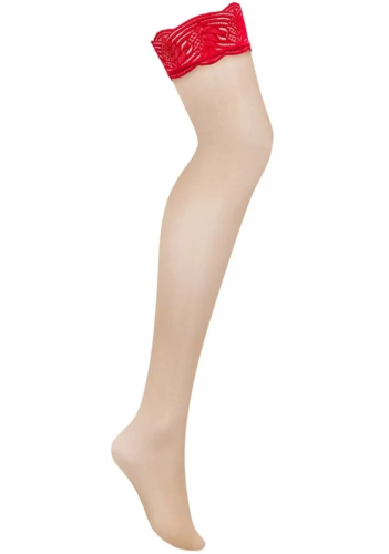 Нюдовые чулки с красной кружевной резинкой Mellania L/XL фото 5