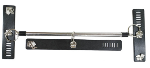 Бондажная распорка с ошейником и наручниками черного цвета фото 3