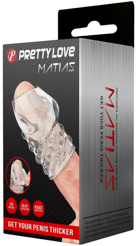 Рельефная насадка на пенис с открытой головкой Pretty Love Matias прозрачная фото 11