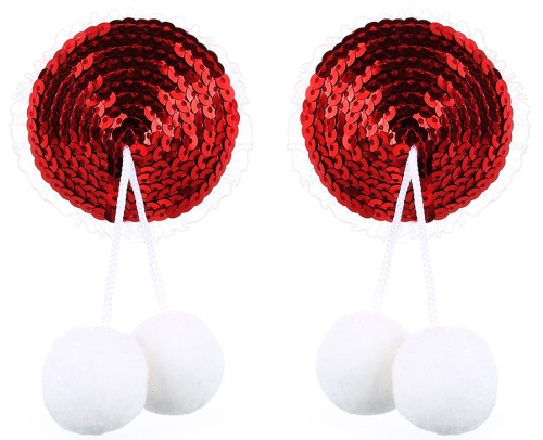 Красные блестящие пэстисы с помпонами