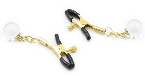 Золотистые зажимы для сосков с хрустальными бусинами фото 3