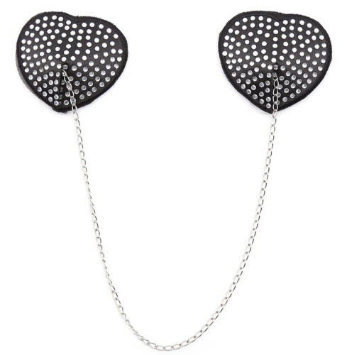 Черные пэстисы-сердечки со стразами и цепочкой фото 3