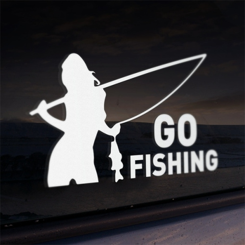 Виниловая наклейка на авто белая Go Fishing фото 2