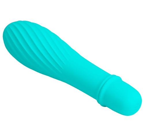 Классический мини вибратор с ребристой поверхностью Solomon бирюзовый фото 4