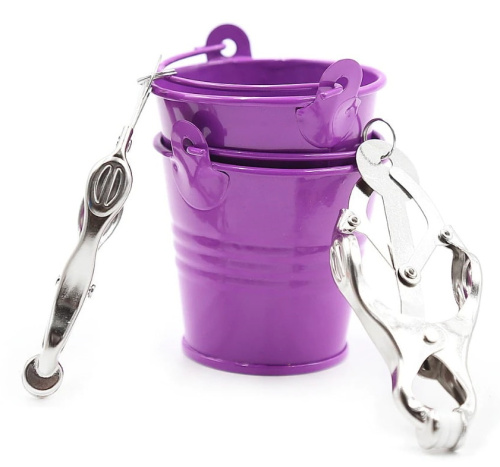 Серебряные клипсы на соски с фиолетовыми ведерками фото 5