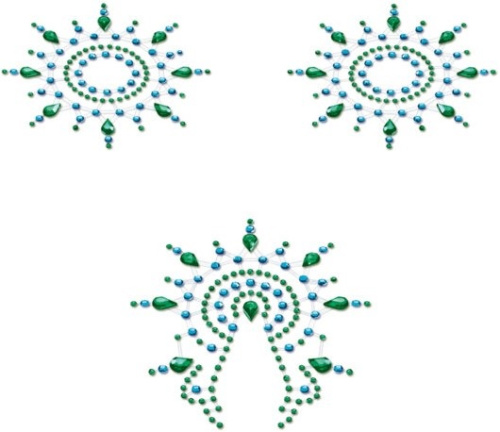 Пэстисы Breast and Pubic Jewelry зеленые и голубые Crystal Sticker