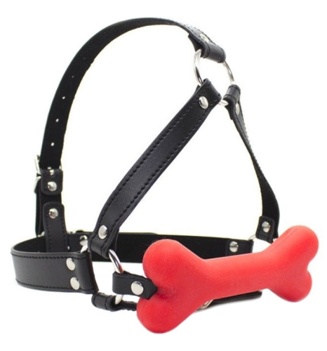 Маска на лицо с красным кляпом-косточкой фото 4