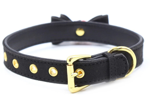 Ошейник черного цвета декорированный бантом и бубенчиком фото 3