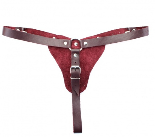 Регулируемые кожаные трусики бордо фото 4