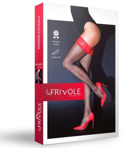 Черные чулки под пояс с красной кружевной резинкой S/M фото 2