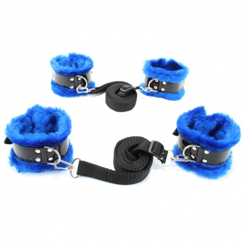 Набор фиксаторов на кровать с синим мехом фото 2