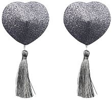 Серебристые пэстисы для груди Reusable Glitter Heart Tassel Nipple Pasties