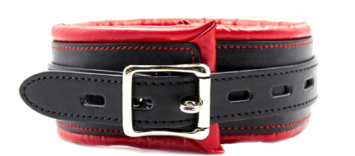 Черно-красный ошейник с металлическим поводком фото 3
