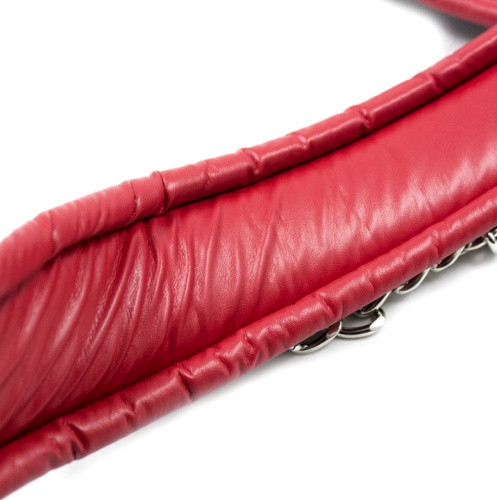 Черно-красный ошейник с металлическим поводком фото 4