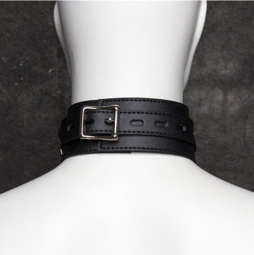 Классический черный ошейник с металлическим поводком фото 4