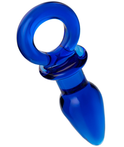 Синяя анальная втулка из стекла Sexus Glass фото 3