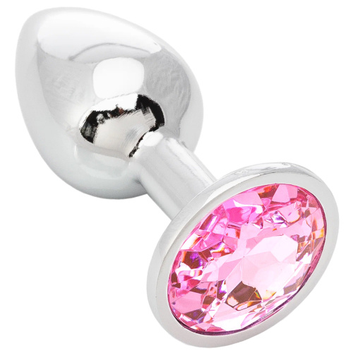 Металлическая анальная пробка с розовым камушком L KISSEXPO