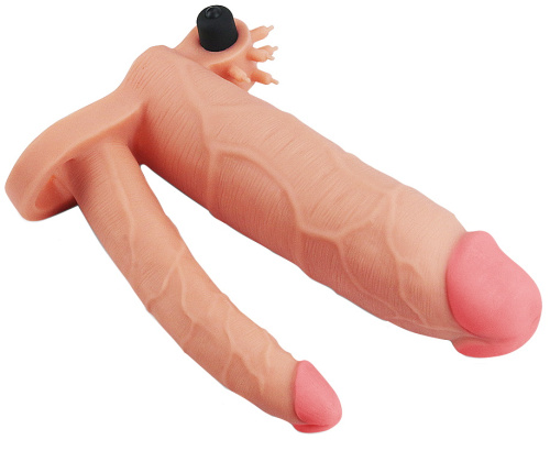 Удлиняющая вибронасадка для двойного проникновения Pleasure X Tender Vibrating Double Penis Sleeve + 8 см фото 4