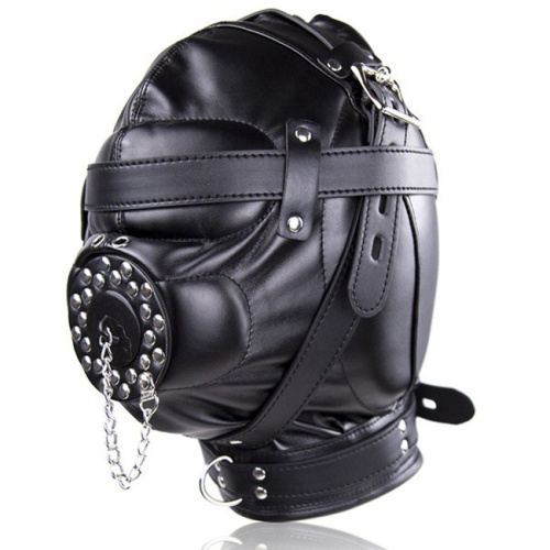Бондажный черный шлем с кляпом фото 2