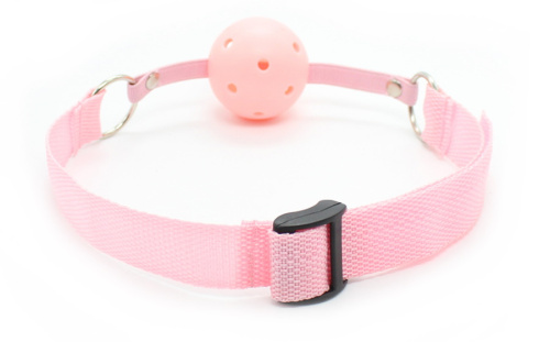 Розовый кляп-шар с нейлоновым ремешком фото 2