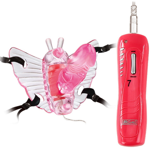 Розовая вибробабочка на ремешках Butterfly Mini с проводным пультом фото 3