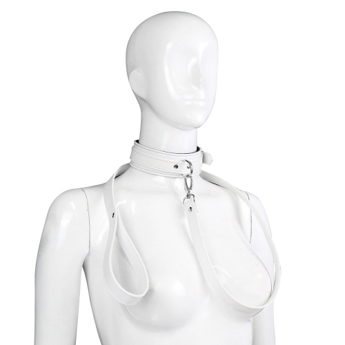 Белый классический ошейник на поводке фото 2