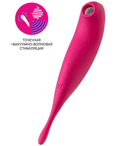 Вакуумный смарт-стимулятор с вибростимулирующим отростком Satisfyer Twirling Pro+ красный фото 2