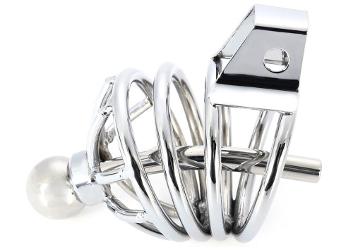 Пояс верности серебристый из стали с уретральным катетером фото 2