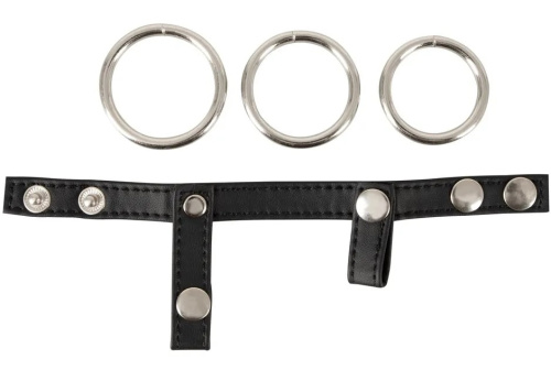 Кожаный хомут на пенис со сменными металлическими кольцами Bad Kitty фото 4