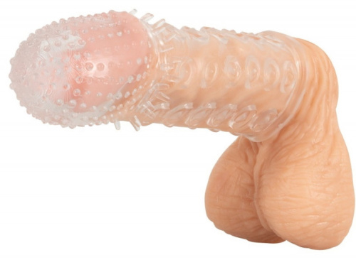 Прозрачная насадка на пенис с точечно-ребристым рельефом Crystal Clear фото 3